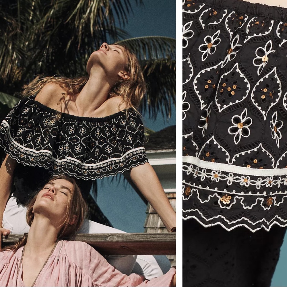 Anthropologie Mavra Embroidered Off-The-Shoulder Top Hemant & Nandita XS